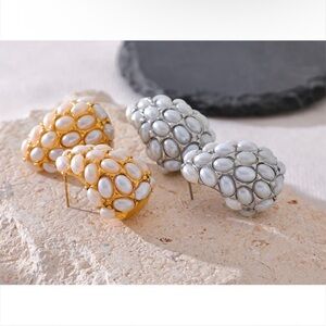 Gold and Silver Cluster Pearl Earrings